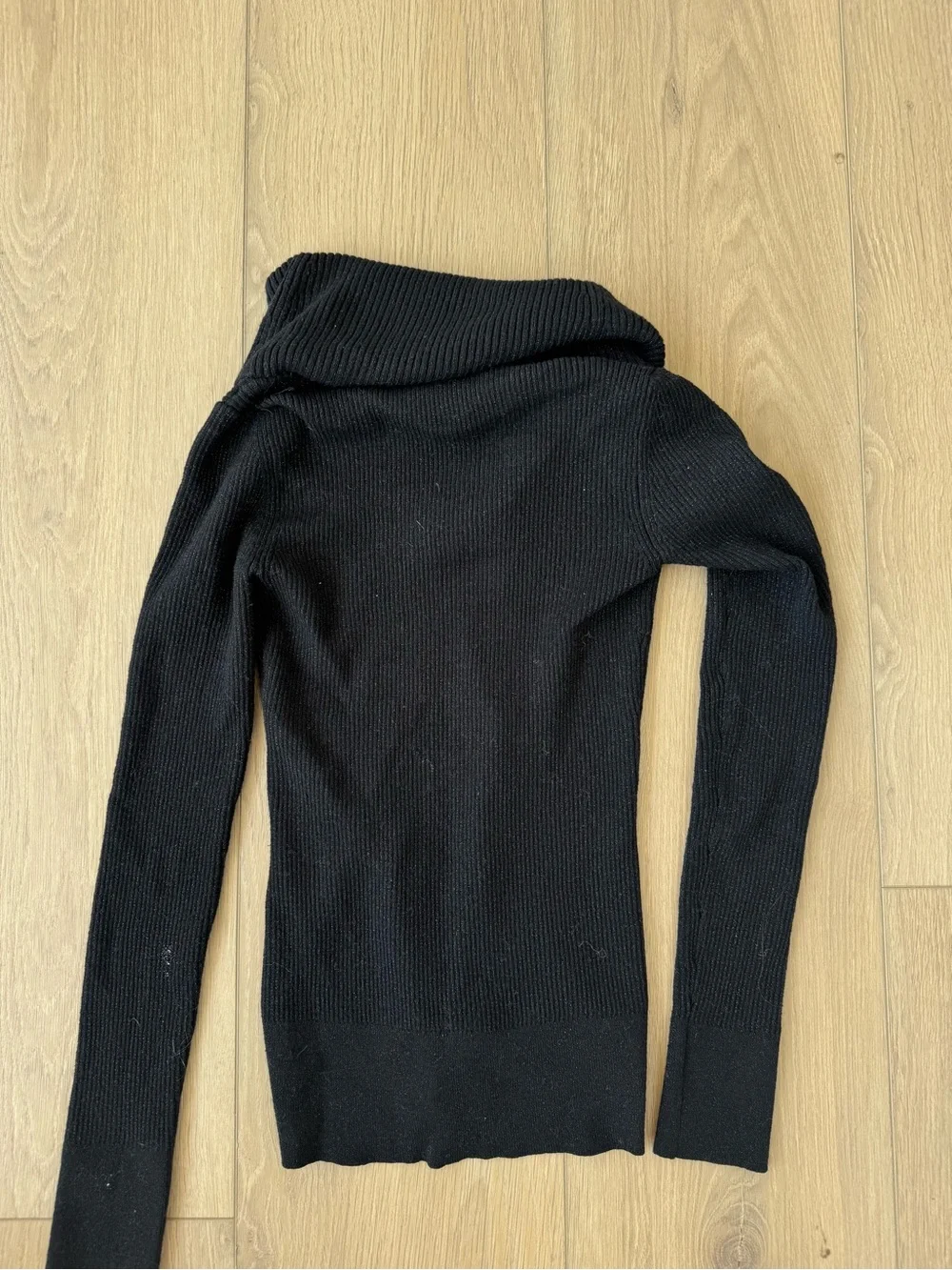 White House Black Market Small Black Cowl Neck Ribbed Sweater